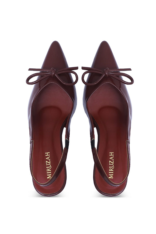 Patent Maroon Bow Block Heel Women Pakistan – Miruzah