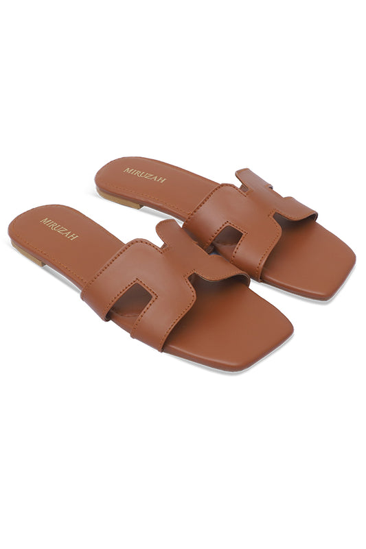 Midnight Luxe Brown Flat Slides Women Pakistan – Miruzah