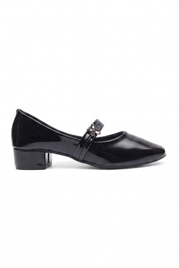 Noir Black Gem Strap Block Heels WBA000901