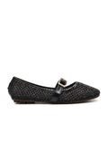 Black Open-Mesh Jeweled Flat Pumps WBA001101