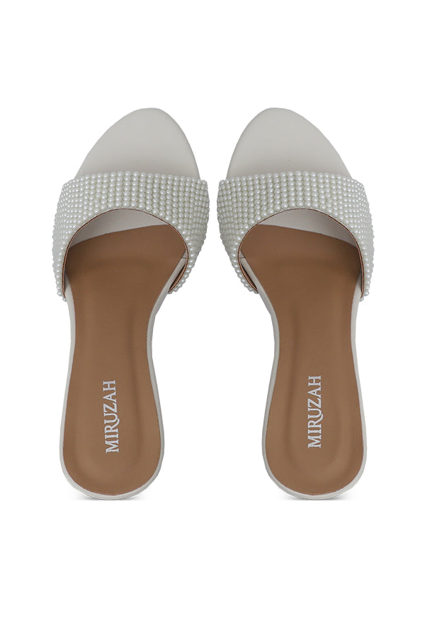 Pearl White Block Heel Slipper WSL001734