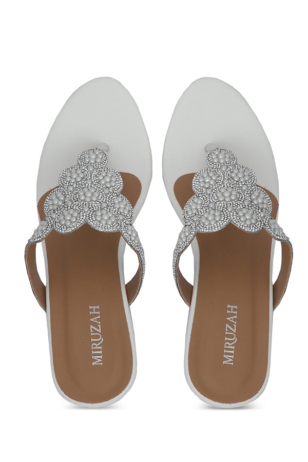Pearl White Fancy Chappal (WSL001834)