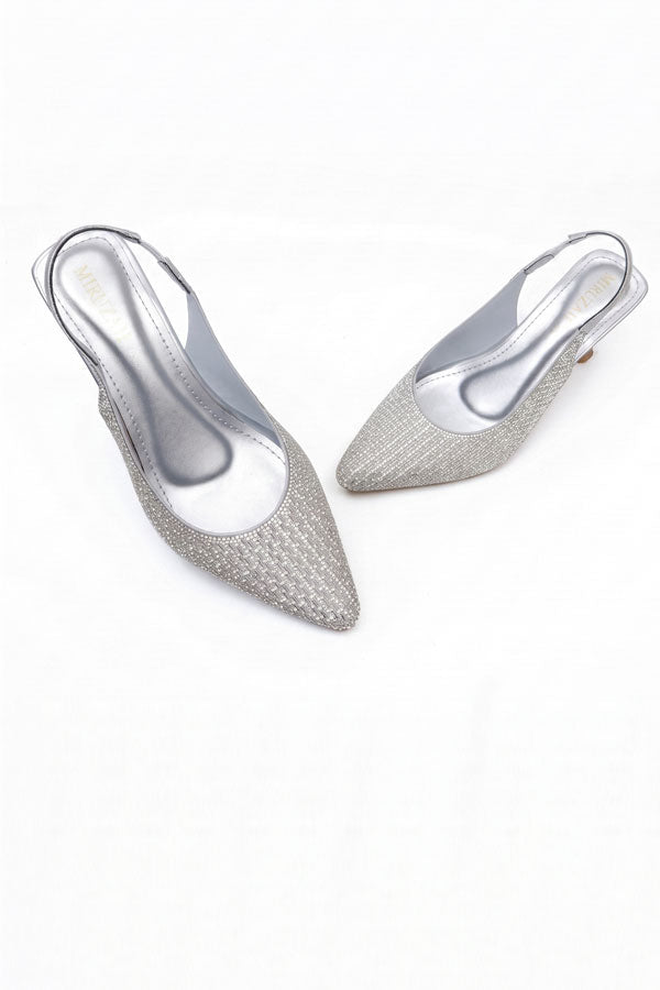 Metallic Silver Gem Mid Heels WSA001212