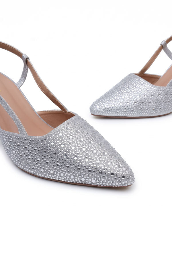 Silver Crystal Slingback Heels WSA001312