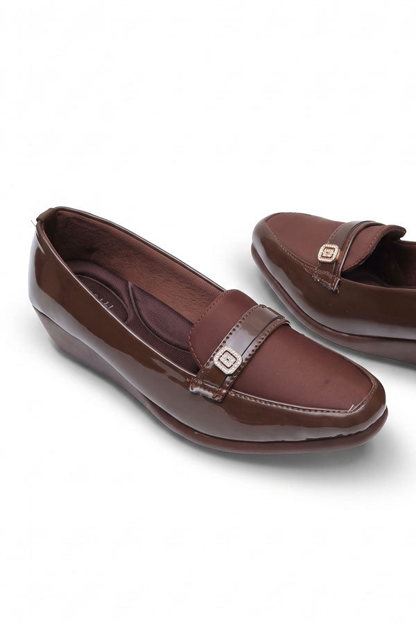 Mocha Brown Gem Wedge Loafers WMC002102