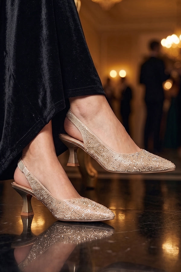 Nude Gold Crystal Mid Heels  WSA001211