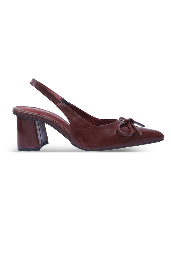 Patent Maroon Bow Block Heel Women Pakistan – Miruzah