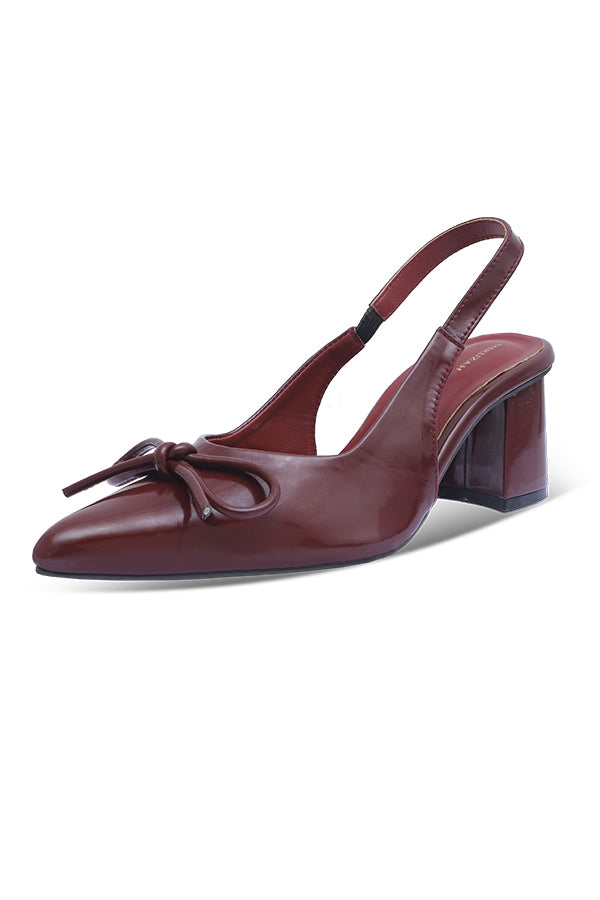 Patent Maroon Bow Block Heel Women Pakistan – Miruzah