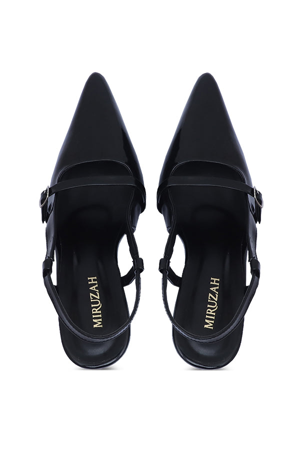 Signature Black Pointed Kitten Heel Women Pakistan – Miruzah
