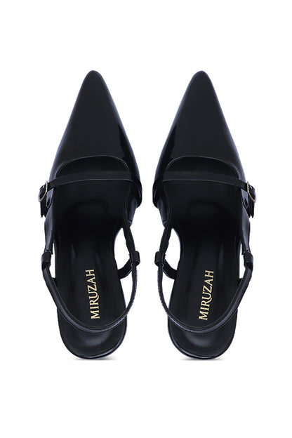 Signature Black Pointed Kitten Heel Women Pakistan – Miruzah