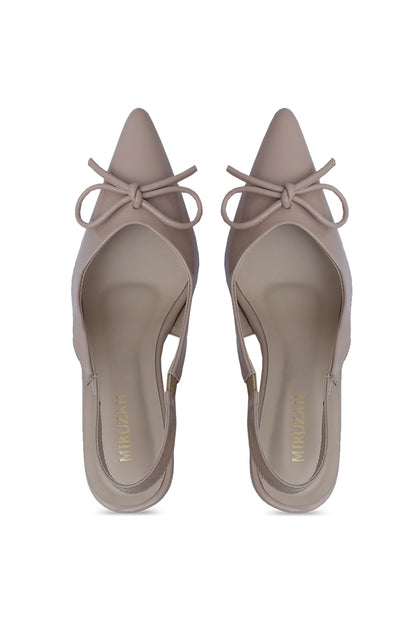 Patent Beige Bow Block Heel Women Pakistan – Miruzah
