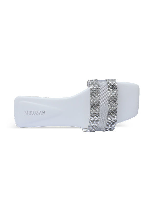 White Crystal Strap Close Up Slides – Miruzah