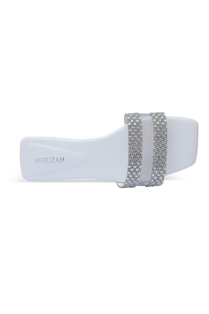 White Crystal Strap Close Up Slides – Miruzah