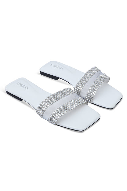 Spark Strap White Slides Front View Women Shoes Pakistan