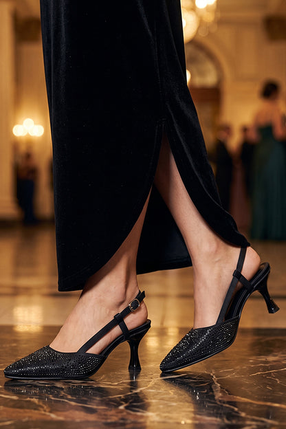 Jet Black Crystal Slingback Heels WSA001301