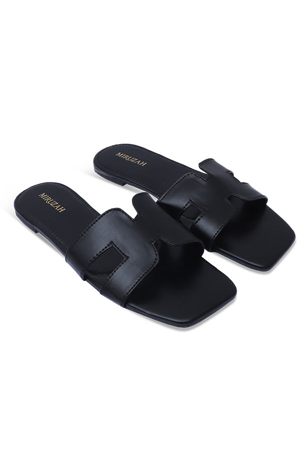 Midnight Luxe Black Flats Front View Women Footwear Pakistan