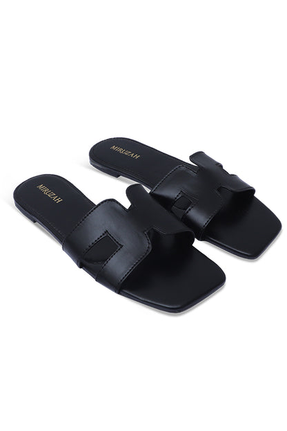 Midnight Luxe Black Flats Front View Women Footwear Pakistan