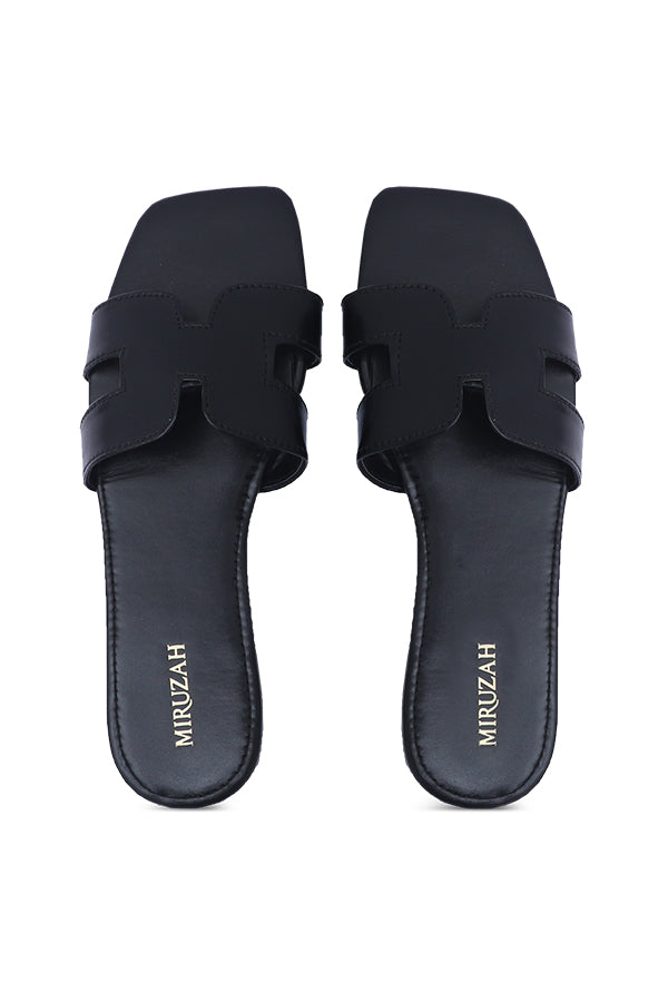 Black Flat H-Strap Close Up Women Shoes Pakistan – Miruzah