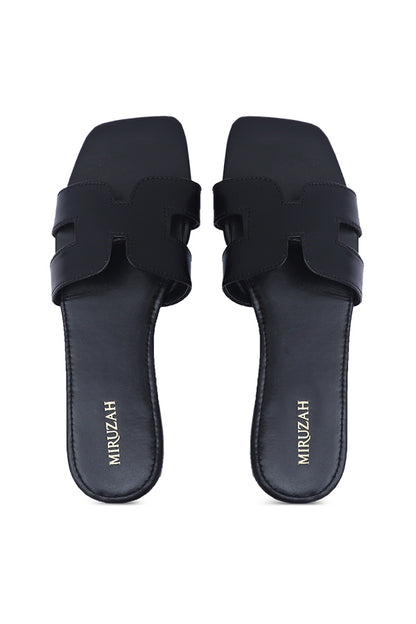 Black Flat H-Strap Close Up Women Shoes Pakistan – Miruzah
