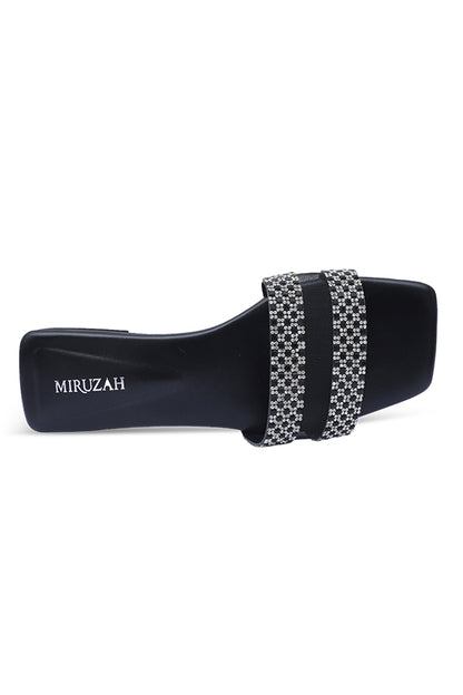 Spark Strap Black Slides Front View Women Shoes Pakistan