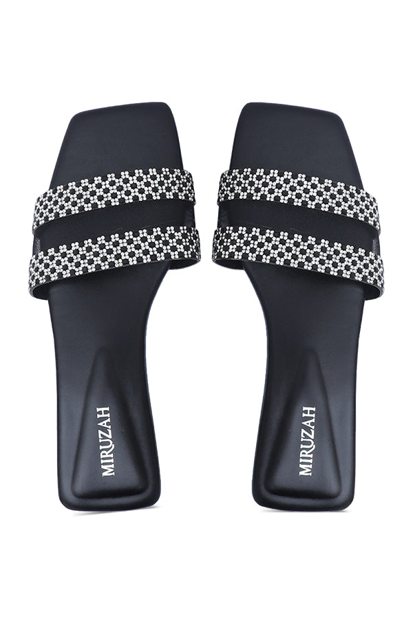 Spark Strap Black Slides Top View Pakistan – Miruzah