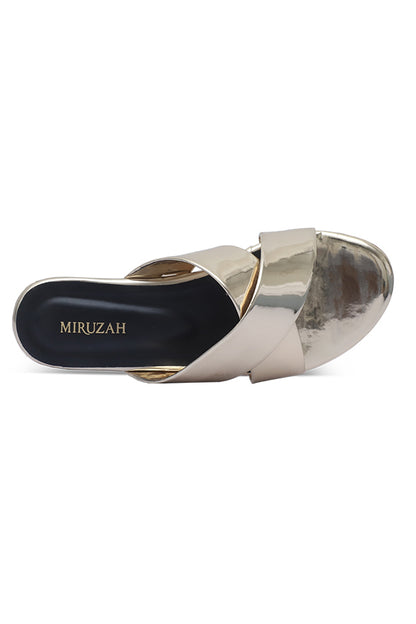 Gold Patent Slides Strap Close Up Women Footwear Pakistan
