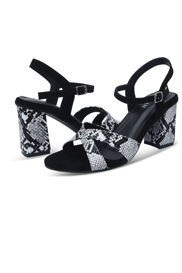 Python Print Snakeskin Block Heel Sandal Front View – Miruzah