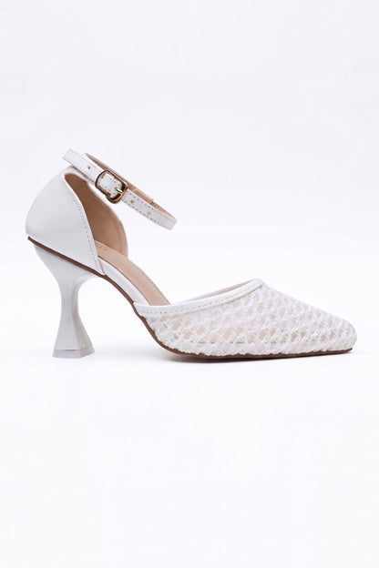Pearl White Mesh Ankle Heels  WSA001134