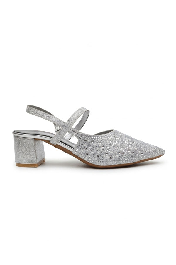 Silver Shimmer Strappy Bridal Low Heels  WSA001712