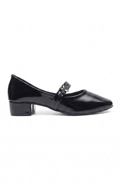 Noir Black Gem Strap Block Heels  WBA000901