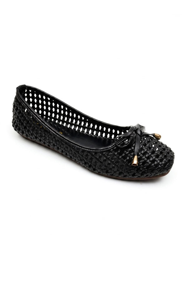 Black Lattice Bow Slip-On Shoes  WBA001201