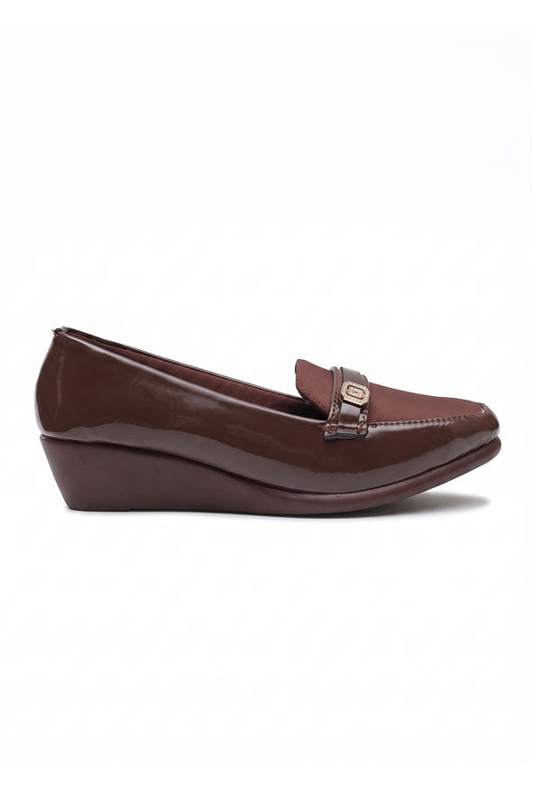 Mocha Brown Gem Wedge Loafers  WMC002102