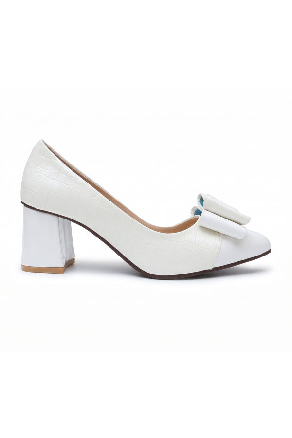 Ivory Croc Bow Block Heels  WCS0002034