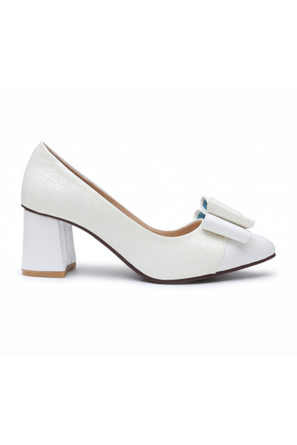 Ivory Croc Bow Block Heels  WCS0002034