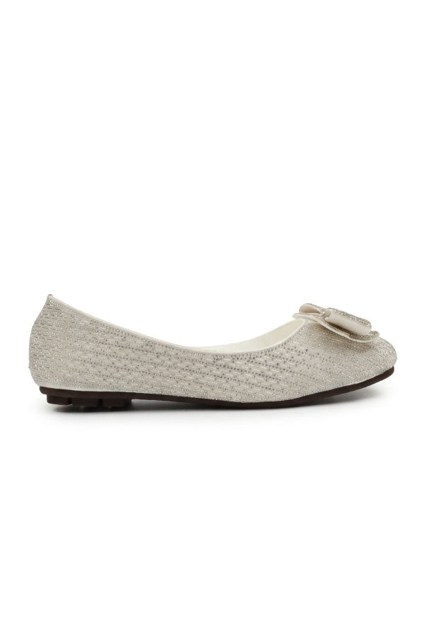 Off White Crystal Bow Flat Shoes  WBA001312