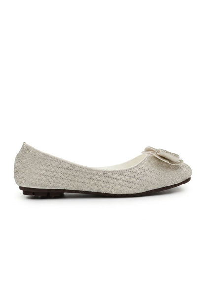 Off White Crystal Bow Flat Shoes  WBA001312