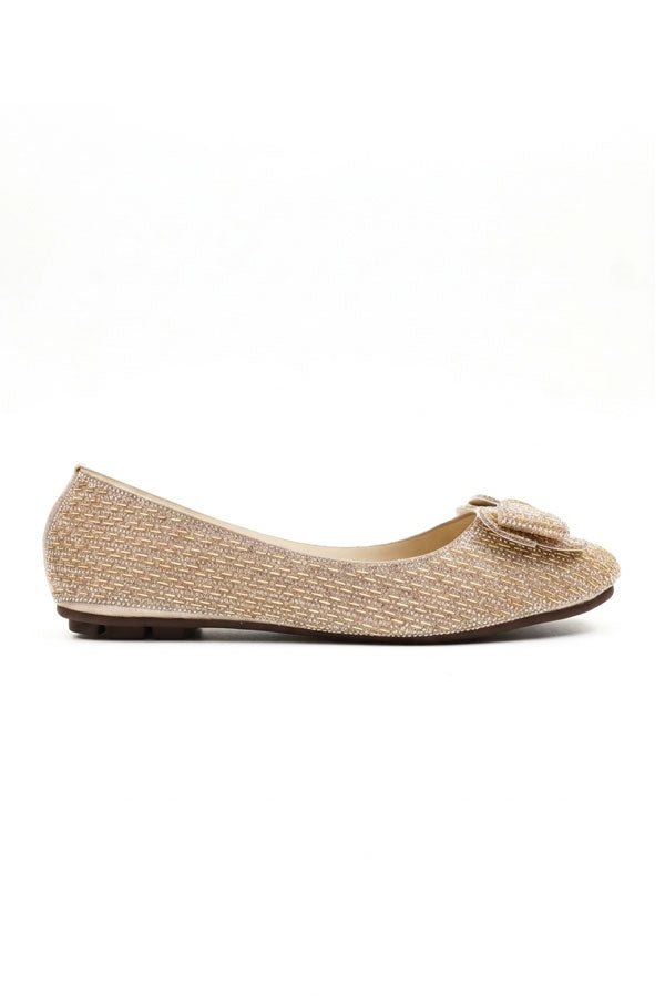 Gold Rhinestone Bow Ballet Flats  WBA001311