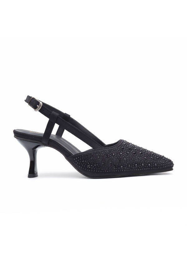 Jet Black Crystal Slingback Heels WSA001301