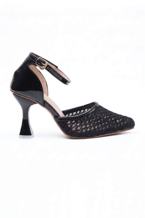 Onyx Black Mesh Ankle Heels  WSA001101