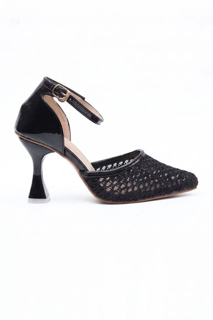 Onyx Black Mesh Ankle Heels  WSA001101