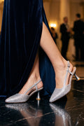 Silver Crystal Slingback Heels  WSA001312