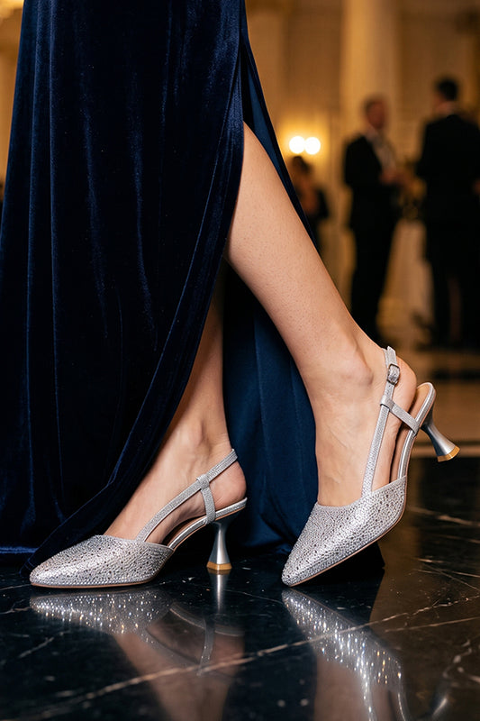 Silver Crystal Slingback Heels  WSA001312
