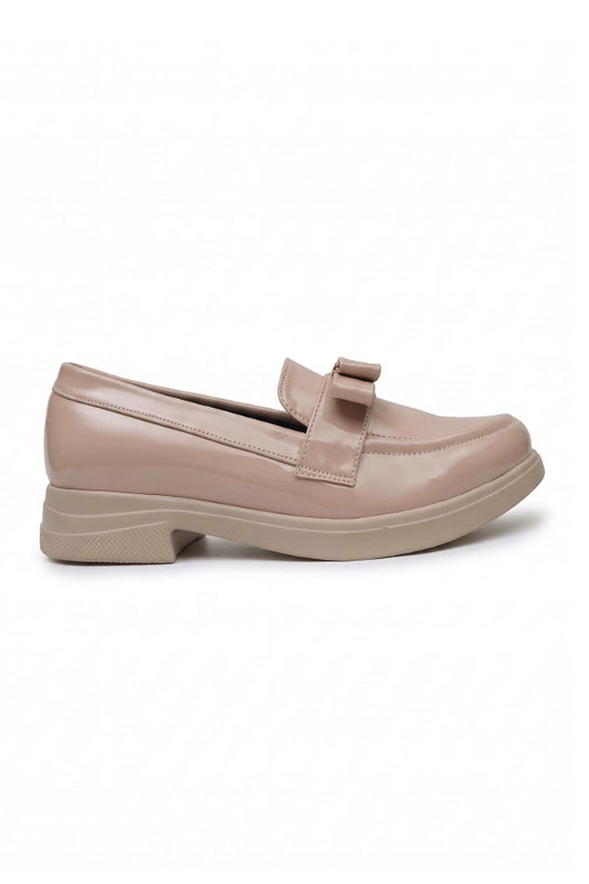 Beige Glossy Platform Slip-On Shoes  WMC002205