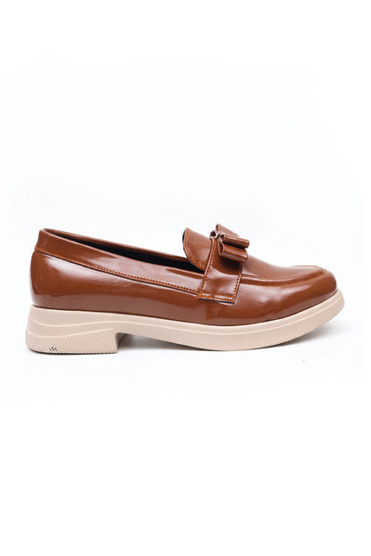 Brown Chunky Sole Bow Moccasins   WMC002202