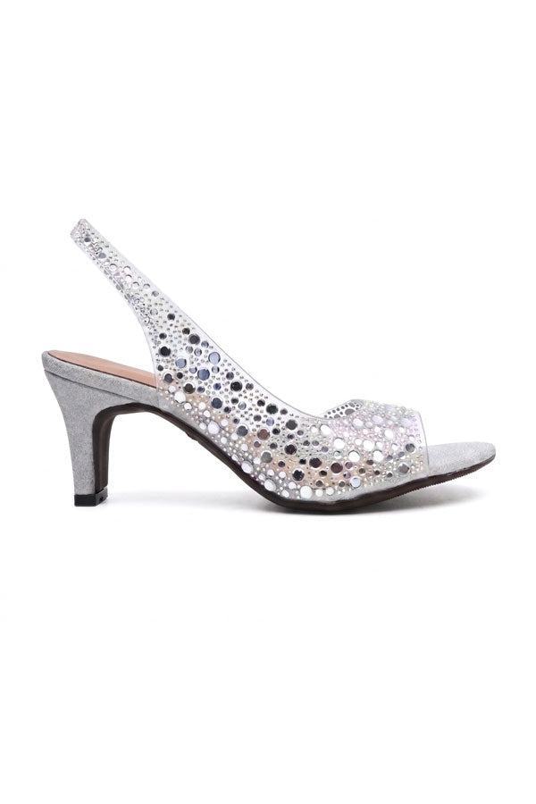 Metallic Silver Lucite Crystal Heels  WSA001412