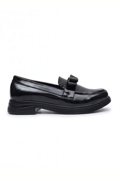Noir Chunky Sole Bow Moccasins   WMC002201