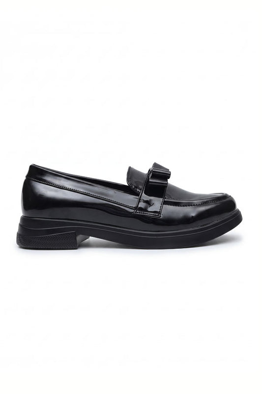 Noir Chunky Sole Bow Moccasins   WMC002201