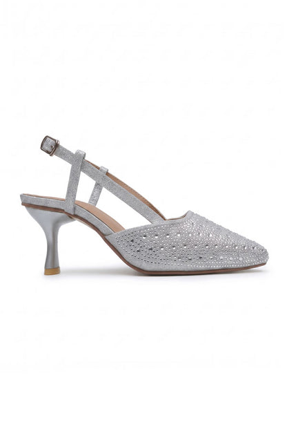 Silver Crystal Slingback Heels  WSA001312