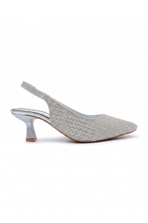 Metallic Silver Gem Mid Heels  WSA001212