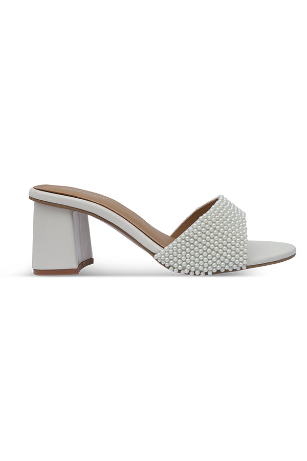 Pearl White Block Heel Slipper WSL001734